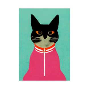 Training Suit Cat Retro Poster Vintage Art Cat Wall Turquoise Pink Illustration T-Shirt