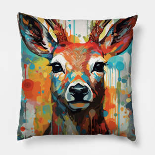 Deer Watercolor Painting Abstract Art Pillow