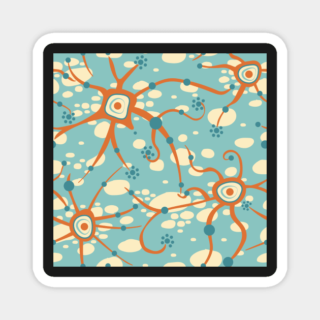 neural network - pattern orange on light blue Magnet by colorofmagic