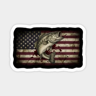 American Flag Bass Fishing Patriotic Angler Magnet