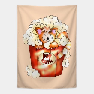 cute ginger cat in a popcorn pot on a plain background Tapestry
