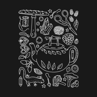 "Goblin Cottagecore" Dark Forest Mushroom Teapot Doodles T-Shirt