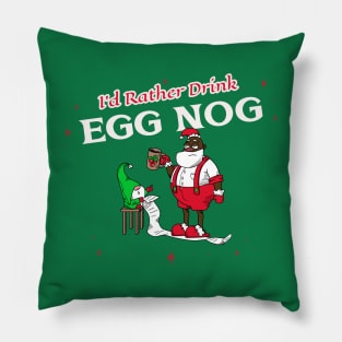 “I’d Rather Drink Egg Nog” Tired Black Santa Going Over Naughty List With Elf Assistant Pillow