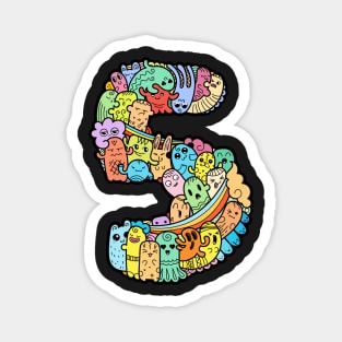 Number 5 five - Funny and Colorful Cute Monster Creatures Magnet