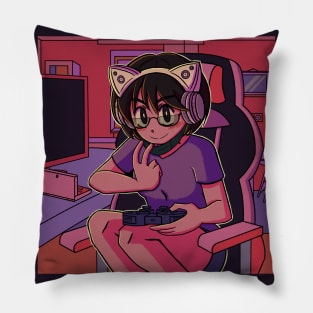 vaporwave aesthetic anime gamer girl Pillow