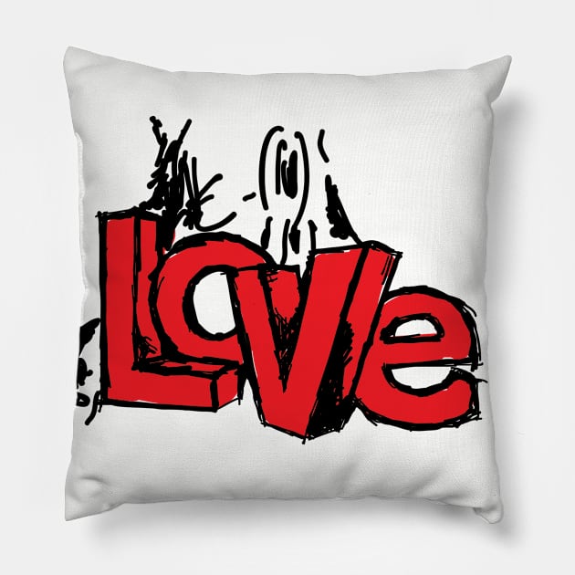 3D Love Text Behind a Big Tree Handwritten Pillow by JamesBennettBeta