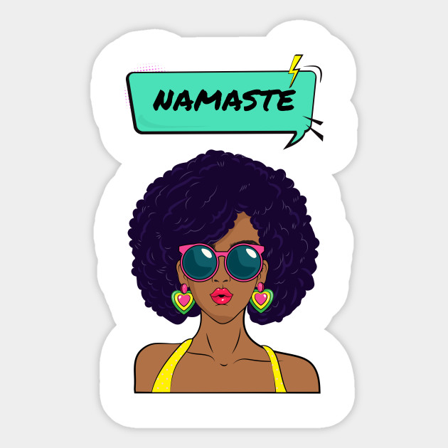namaste cartoon woman in sunglasses namaste sticker teepublic teepublic