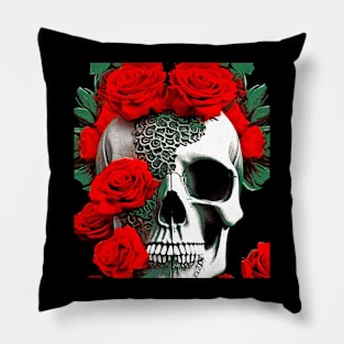 Skull with Roses Pillow