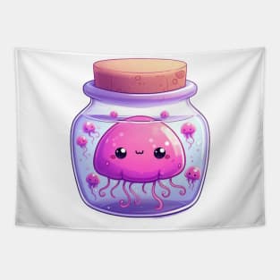 Cute Jellyfish in a Jar Illustration Tapestry