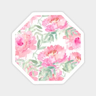 Watercolor Peonies with greenery | Pattern | Art Magnet