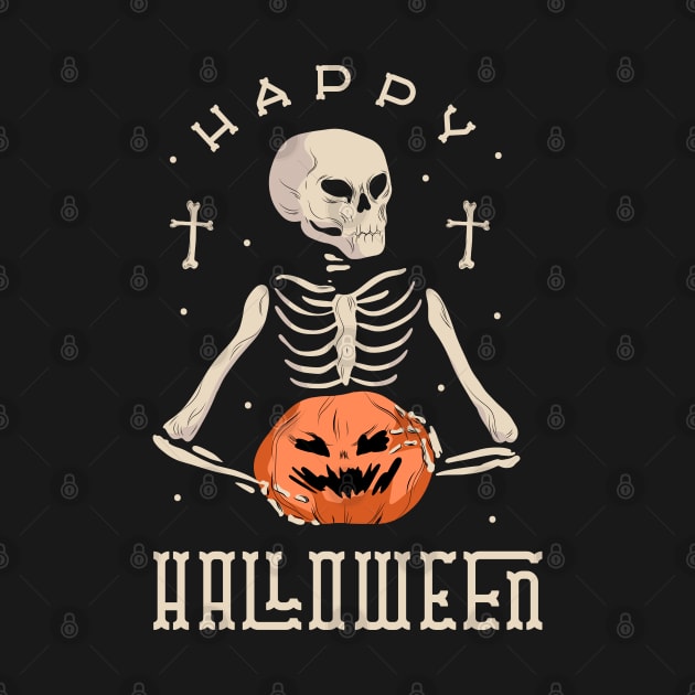 Happy Halloween Skeleton With Jack O' Lantern by M n' Emz Studio