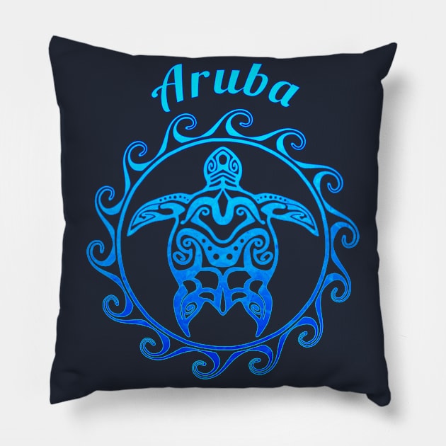 Ocean Blue Tribal Turtle Aruba Pillow by macdonaldcreativestudios