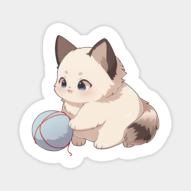 Cute Birman Cat Playing with Yarn Magnet by SundayDonuts