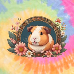 Lovely Guinea Pig Surrounded By Ornate Floral Frame T-Shirt