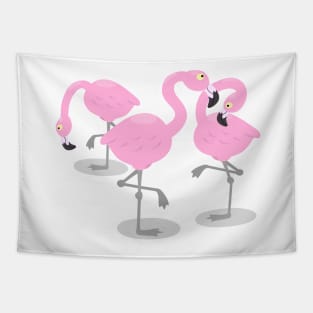 Cute pink flamingo trio cartoon illustration Tapestry