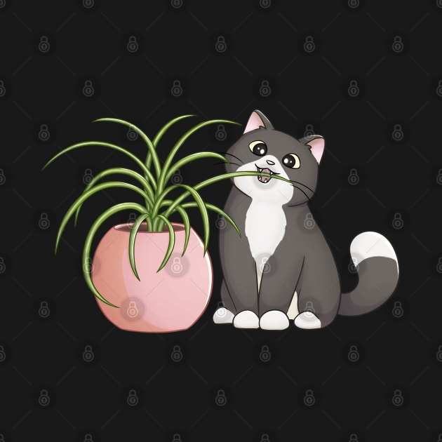 Cat Eating Spider Plant by Meowrye