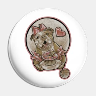 Bulldog Cutie & Cupcake - Pink Outlined Version Pin