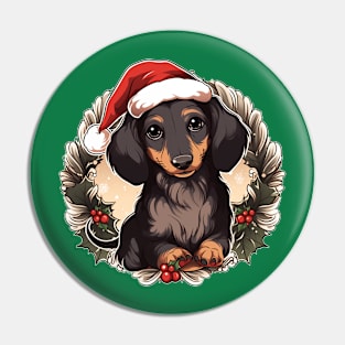 Dachshund Christmas Wreath Pin