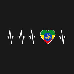 Ethiopian Heartbeat Heart I Love Ethiopia Flag T-Shirt