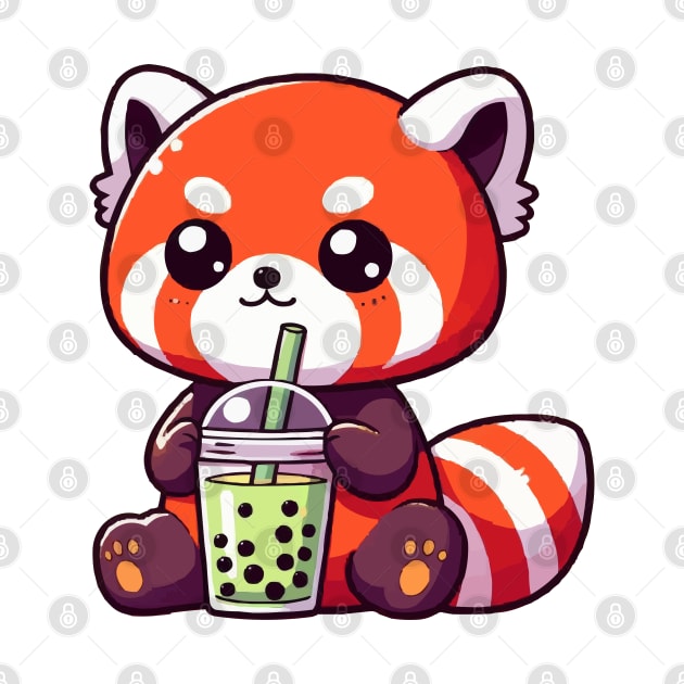 cute red panda drink green boba by fikriamrullah