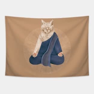 meditating cat - white Tapestry