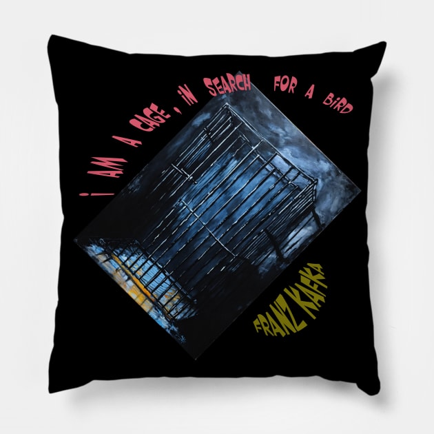 an empty cage with open door in dark place acrylic paint Pillow by MOXIEKHAIR