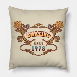 AMAZING SINCE 1978 art nouveau vintage retro 70s Pillow