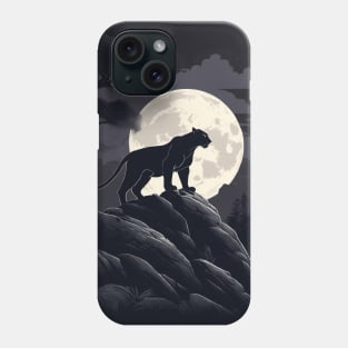 Black Panther Cat, Rock, Forest, Full Moon Phone Case