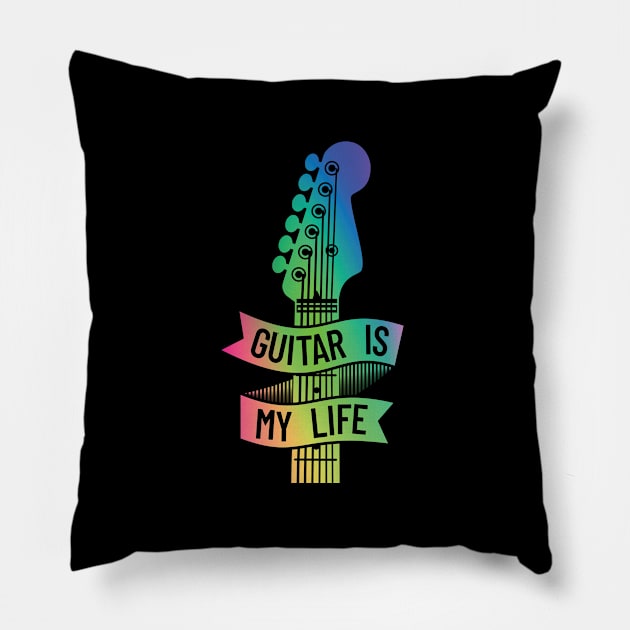 Guitar is My Life Electric Guitar Headstock Colorful Theme Pillow by nightsworthy