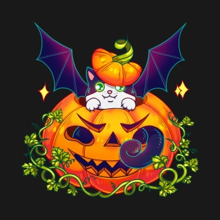 For the dark background: The Cat-bat, a pumpking and Halloween T-Shirt