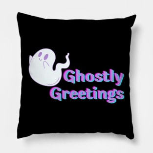 Cute Kawaii Ghost Greetings Halloween Spooky Season Pillow