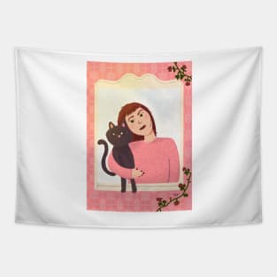 Paw Pals: a Girl and her Cat Tapestry