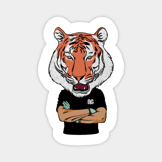 tiger head charicature character illustration Magnet by stickersnesia