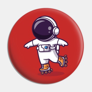 Astronaut Playing Roller Skates Cartoon Pin