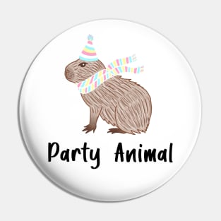 Party Animal Birthday Capybara Black Text Pin