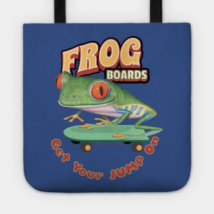 Cute Funny Red Eyed Tree Frog on Skateboard Tote