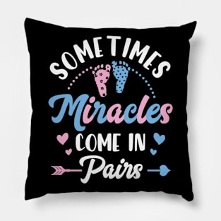 Sometimes Miracles Come in Pairs Twin Pregnancy Announcement Gift For Men Women Pillow