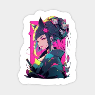 Neko Geisha Samurai Magnet