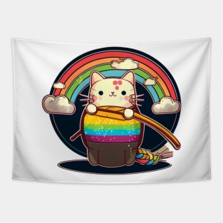 cat kawaii rainbow katana Tapestry