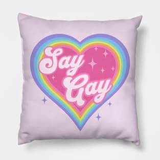 Say Gay Kids Retro Rainbow Heart LGBTQ Kawaii Cute Gay Pride Pillow