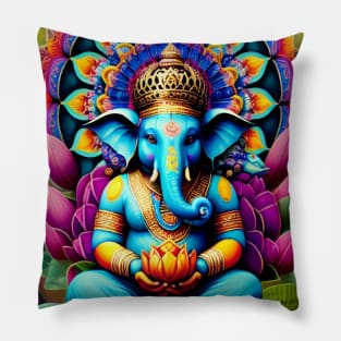 Ganesh sitting on a lotus flower Mandala Pillow