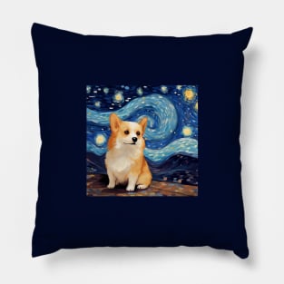 corgi, van gogh style, starry night, Post-impressionism Pillow