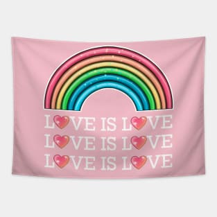 love is love rainbow (white text) Tapestry