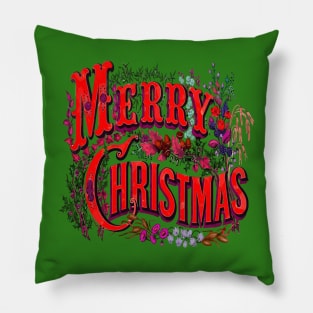 Vintage Style Merry Christmas Holiday Greeting Vector Art Pillow