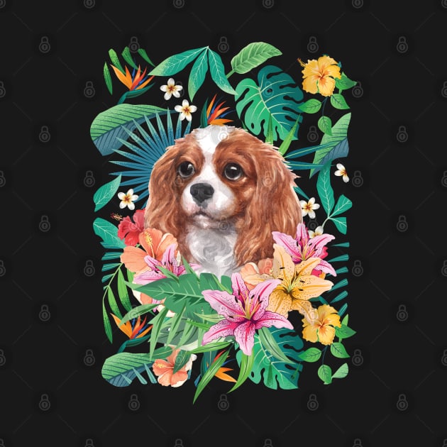 Tropical Blenheim Cavalier King Charles Spaniel Puppy by LulululuPainting