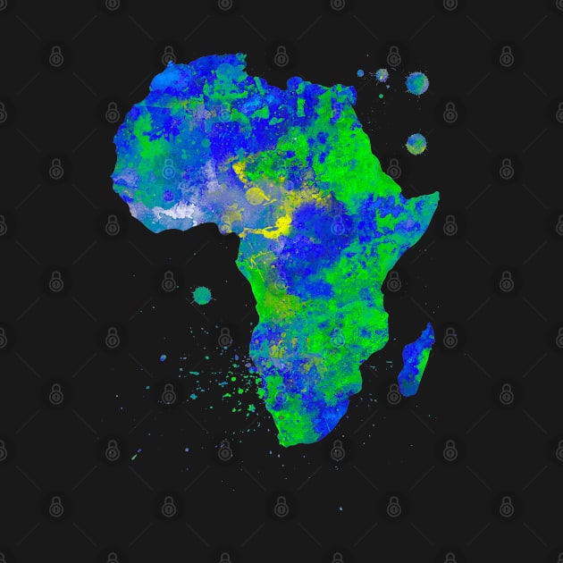 Africa Watercolor Map Painting - Green and Blue by Miao Miao Design