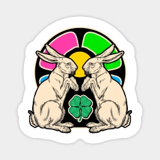 4 leaf clover and the lucky rabbit Magnet