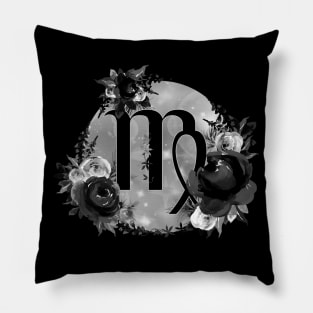 Virgo Zodiac Horoscope Gothic Black Floral Monogram Pillow