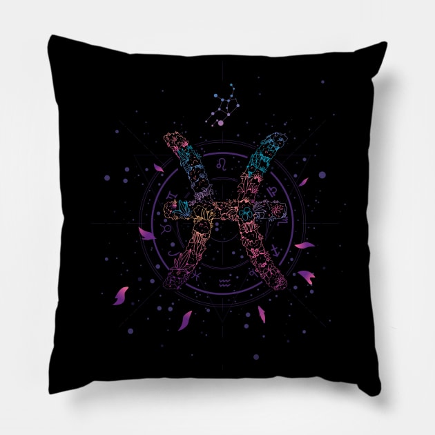 CANCER FLORAL ZODIAC SIGN Pillow by MzumO