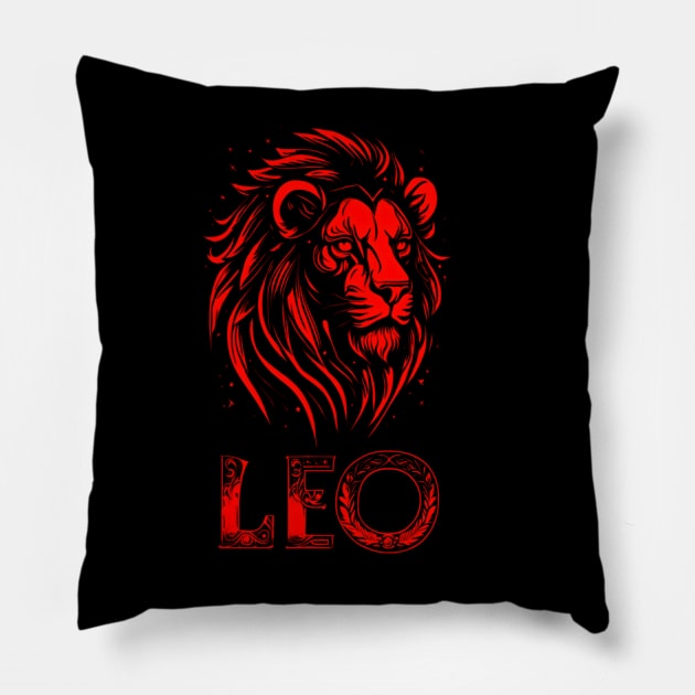 Red Leo Zodiac Pillow by TrendyTees